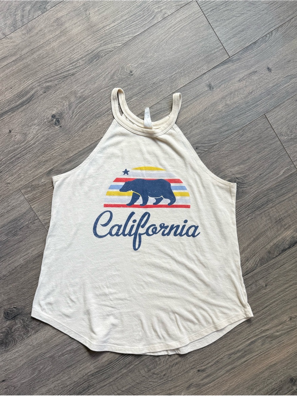 Vintage-Vibe California Retro Bear Graphic High-Neck Halter Tank Top California